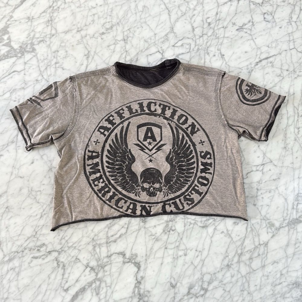 Affliction Crop Shirt Reversible Womens Size M/L